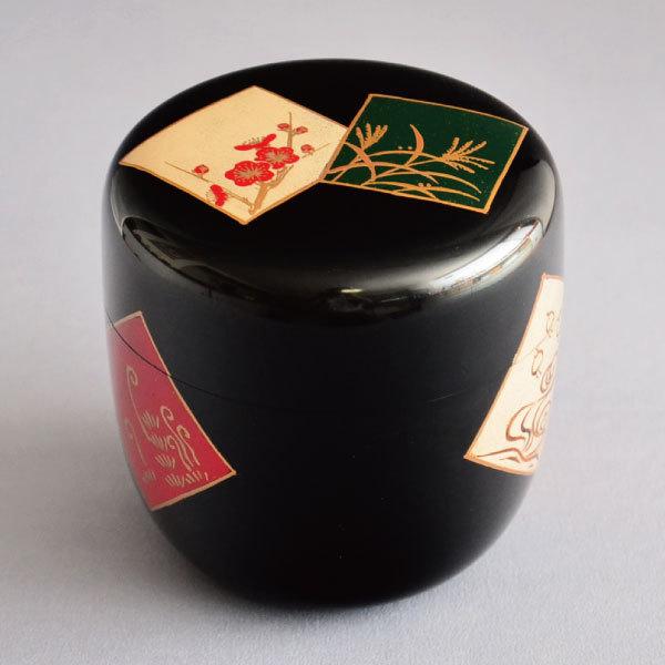 茶道具 棗 筑城筑良作 色紙蒔絵大棗 木製・本漆塗・切合口 : 茶道具