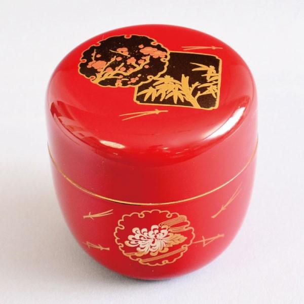 茶道具 棗 木乾製 朱塗 四君子蒔絵 中棗 : 茶道具専門店 (有)菊池商店