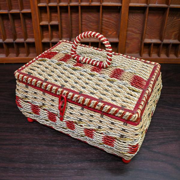アンティークフランス籠カゴソーイングボックスバスケット