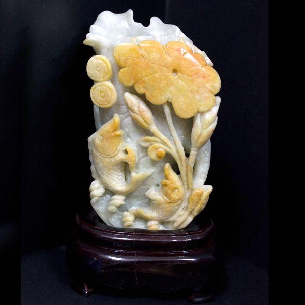 石流通センター 置物 翡翠 高級一点物 彫刻置物 本翡翠 (台付き) No.33