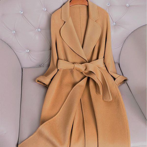 カシミヤ混上品ウールロングコート ウール リバーコート ダブル