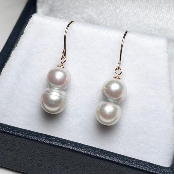 アコヤ真珠 ツインパールピアス 6.5-7mm ナチュラルグレー 無調色