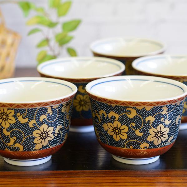 九谷焼 来客用 湯呑み 5客セット 青粒鉄仙 和食器 湯呑み茶碗 : 和座