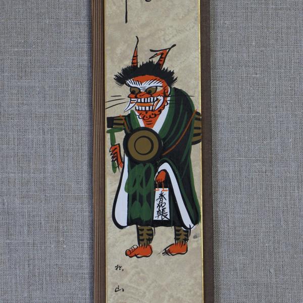 大津絵 泥地短冊掛セット「鬼の寒念仏」肉筆｜大津絵の店 滋賀県 伝統