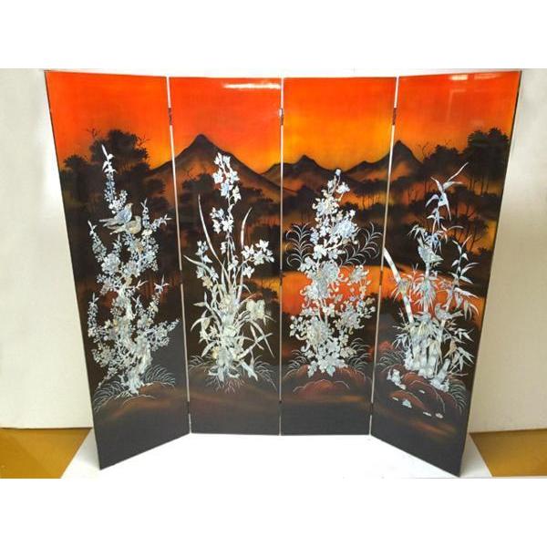 絵画 工芸品 漆 ◇ 屏風 花鳥螺鈿屏風 中国製 四曲一隻 漆芸