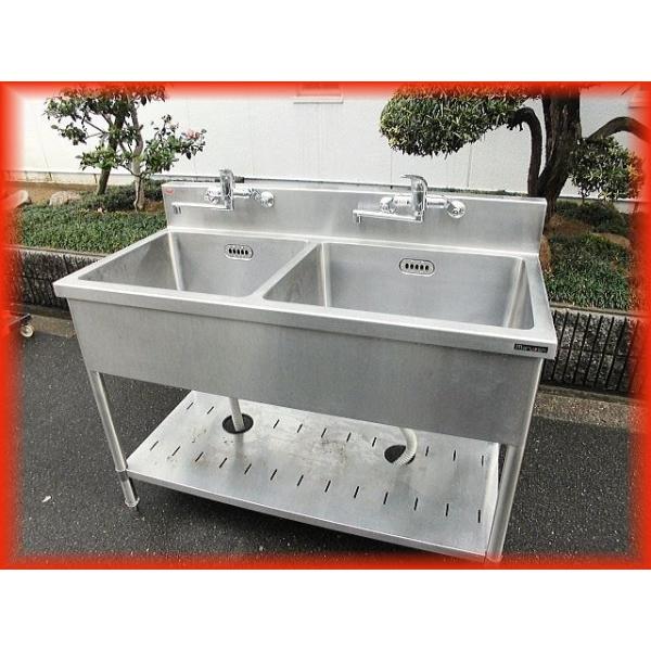 業務用 2口蛇口付き 二槽シンク 幅1200×奥600×高さ800+100(mm) バック