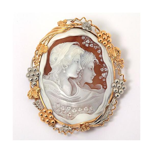 ミューラー作 カメオ ブローチ＆ペンダントトップpt900+k18ダイヤ0.8