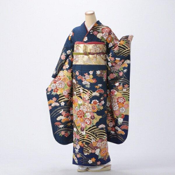 京都きもの友禅 振袖 中古 フルセット 成人式 Mサイズ 古典 青・紺系