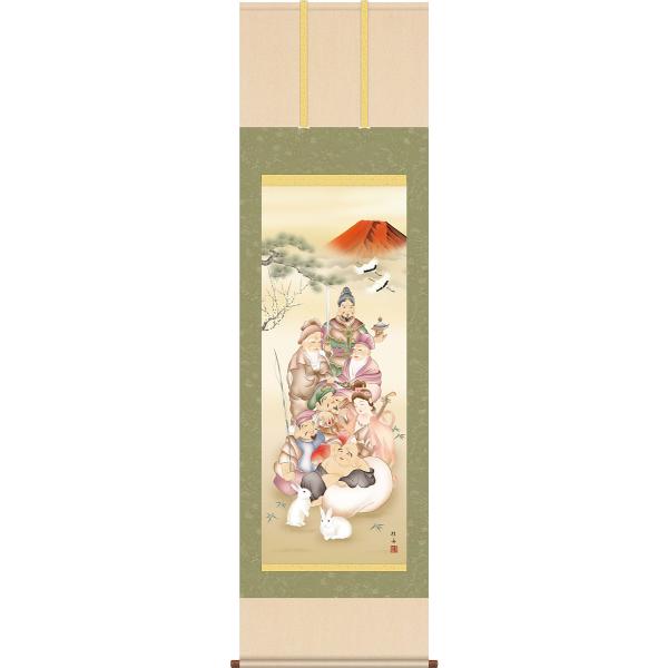 寿老百福戯図】皐月鶴年 723 寉年 鶴翁 祝時 掛け軸 お多福 肉筆