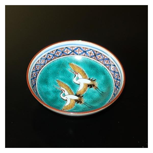 九谷焼 酒杯（平盃）ぐい呑み 酒器 古九谷風色絵双鶴図 （故）西田伸也