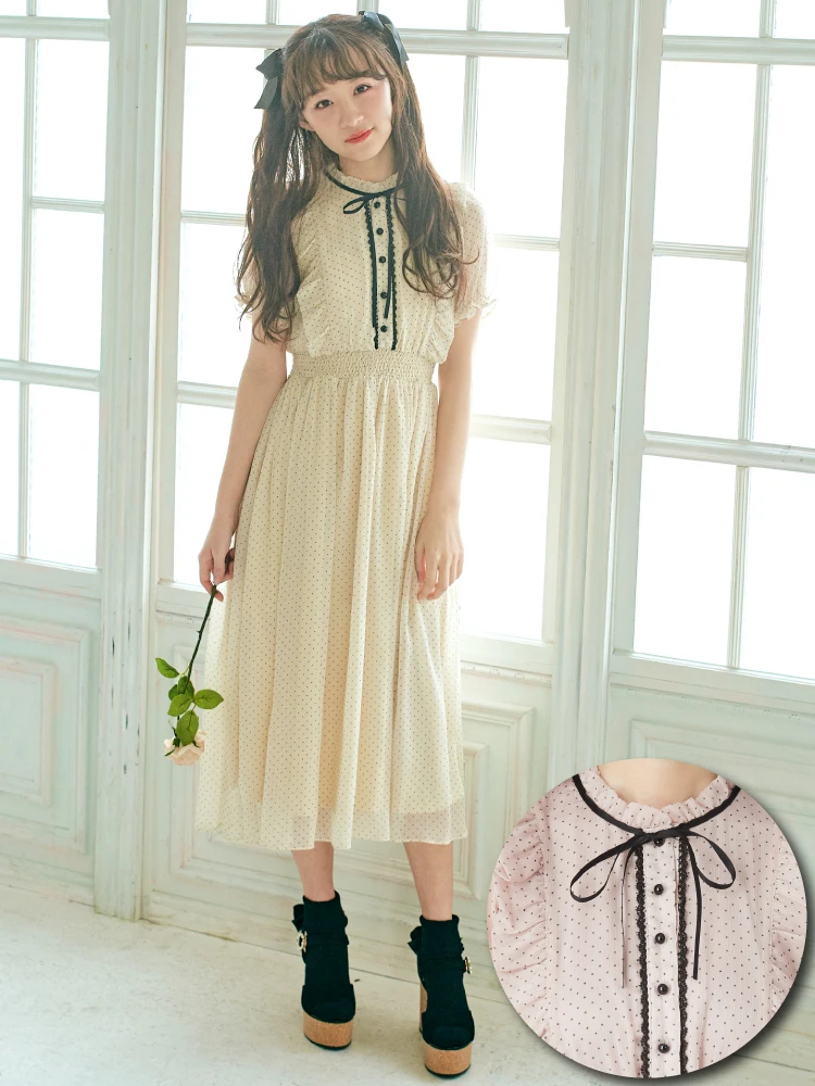 ドットシフォンフリルロングワンピース - Ank Rouge(アンクルージュ)の