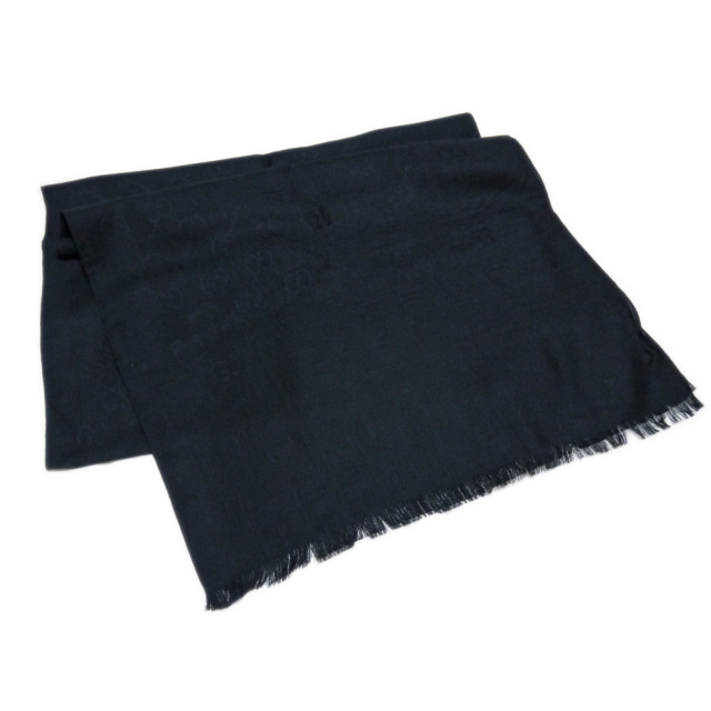 グッチ ウール×シルク GG柄 ストール 黒 GUCCI