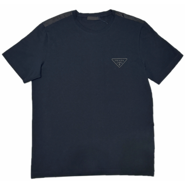 プラダ メンズ 異素材mix クルーネックロゴTシャツ 黒 #L#XL PRADA
