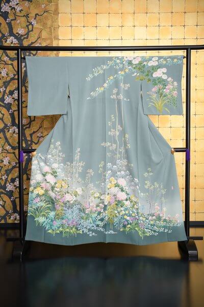 ブルーグリーン・訪問着（本加賀友禅）レンタルセット｜上品なぼかし