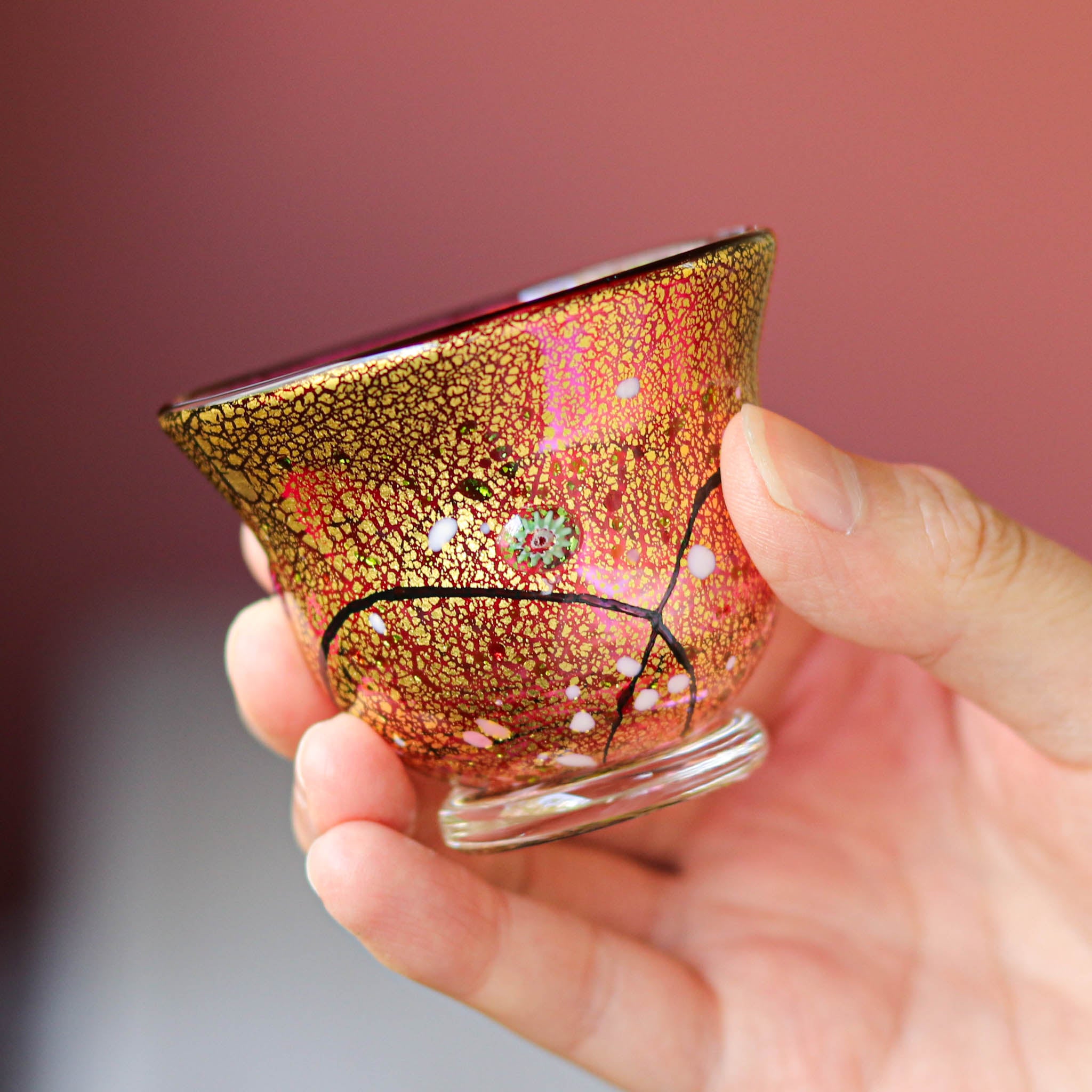 綾ガラス 酒器 | 光琳 雅 ぐい呑み | 金赤 | グラスアート黒木