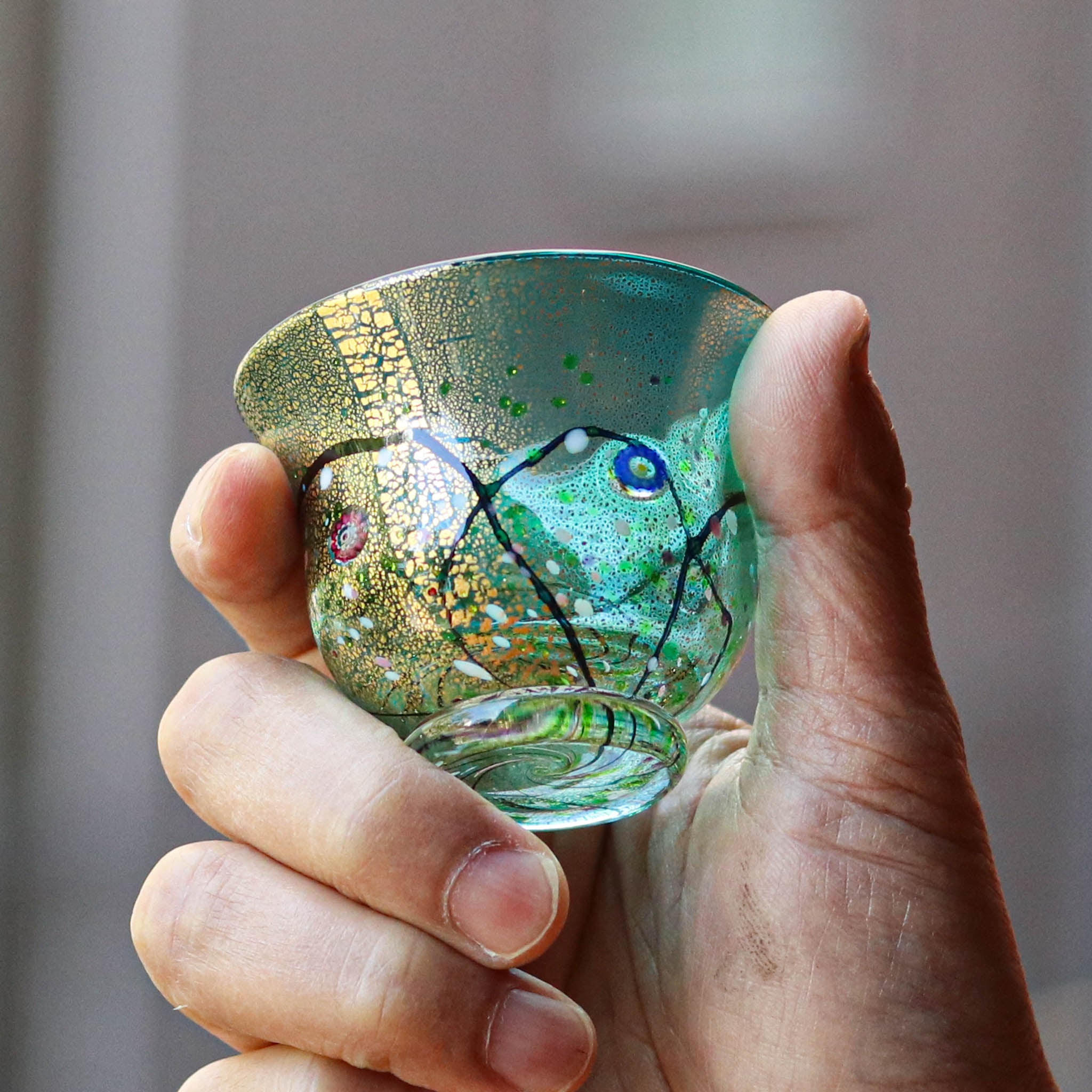 綾ガラス 酒器 | 光琳 雅 ぐい呑み | トルコグリーン | グラスアート黒木