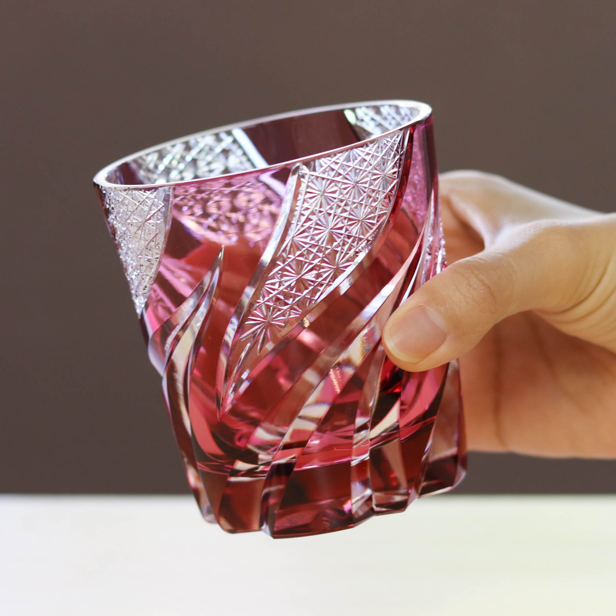 江戸切子 ロックグラス | homura 焔 | 金赤 | haku硝子