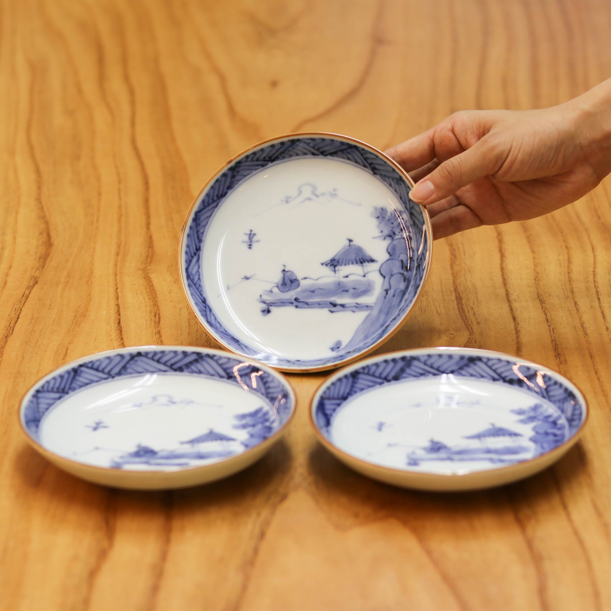 在庫限り】波佐見焼 皿 | 地紋山水 5寸皿 | 3枚セット | 浜陶