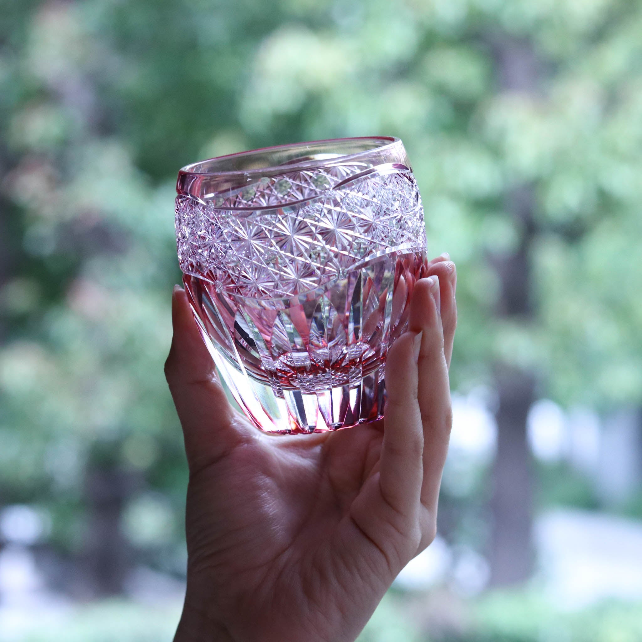 江戸切子 ロックグラス | 向日葵 | 金赤 | 東亜硝子工芸