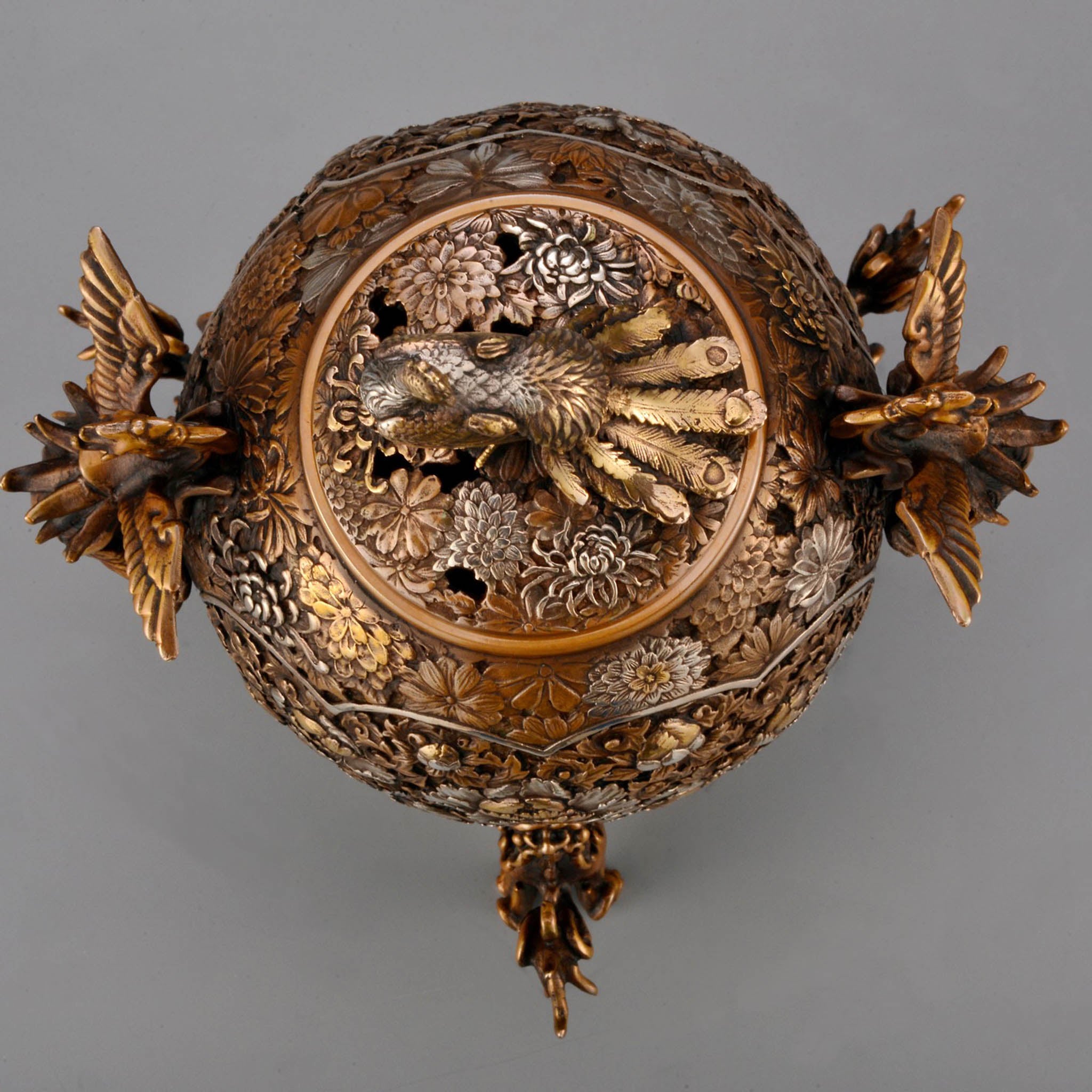 高岡銅器 香炉 | 玉型孔雀 彩色 | 銅 | 喜泉堂