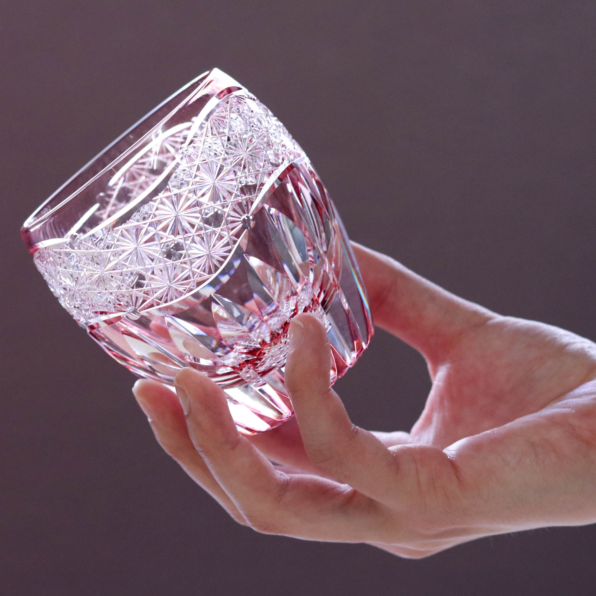 江戸切子 ロックグラス | 向日葵 | 金赤 | 東亜硝子工芸