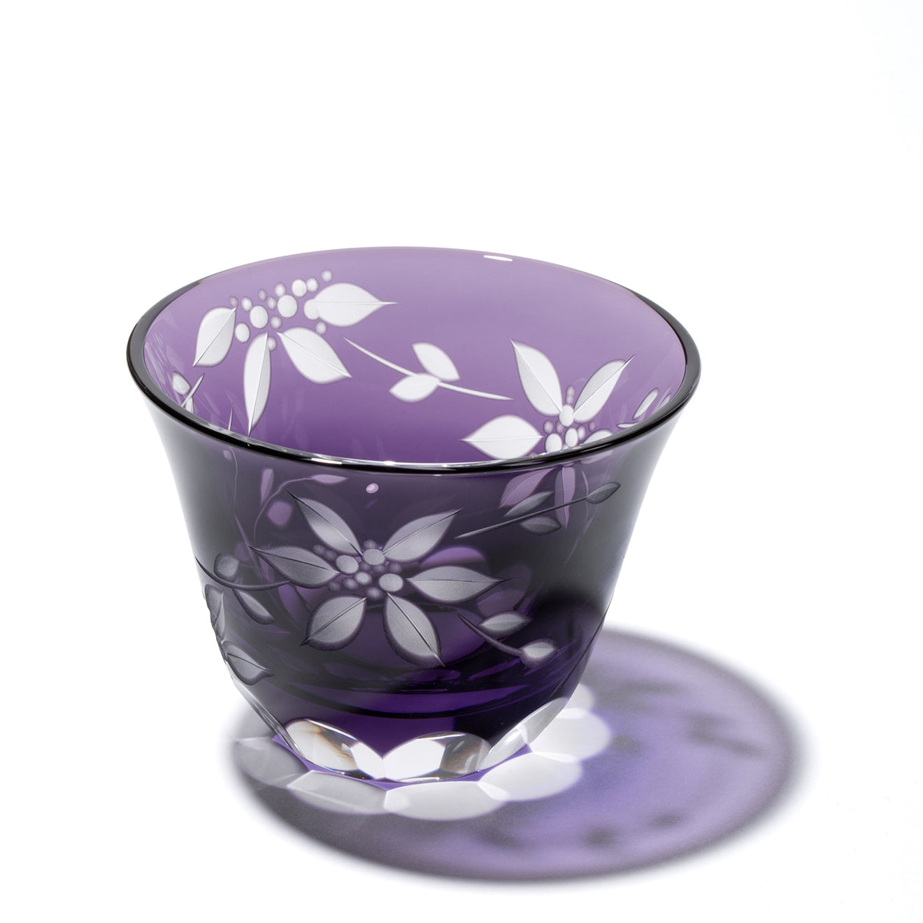 茶道具 江戸 ギヤマン硝子 紫色被せ硝子 葡萄図 水次 完品 茶道具 江戸