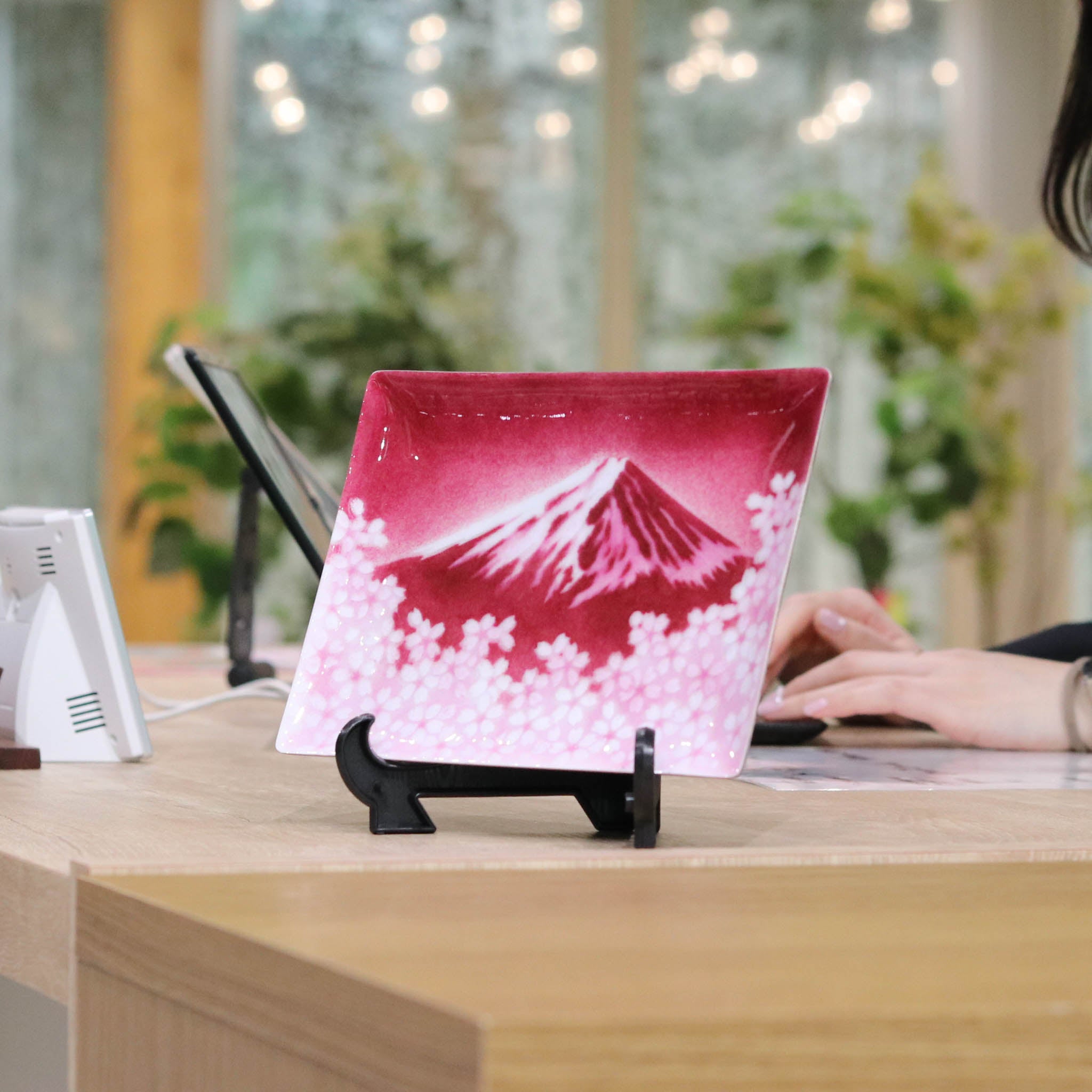 七宝焼き | 飾皿 | 赤富士 15x21