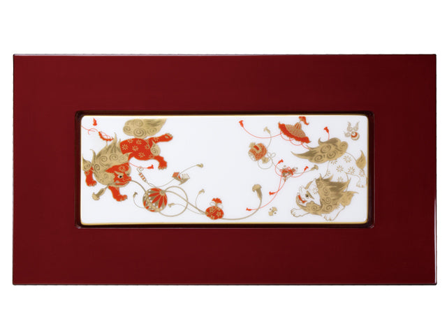 中国唐獅子親子図花瓶