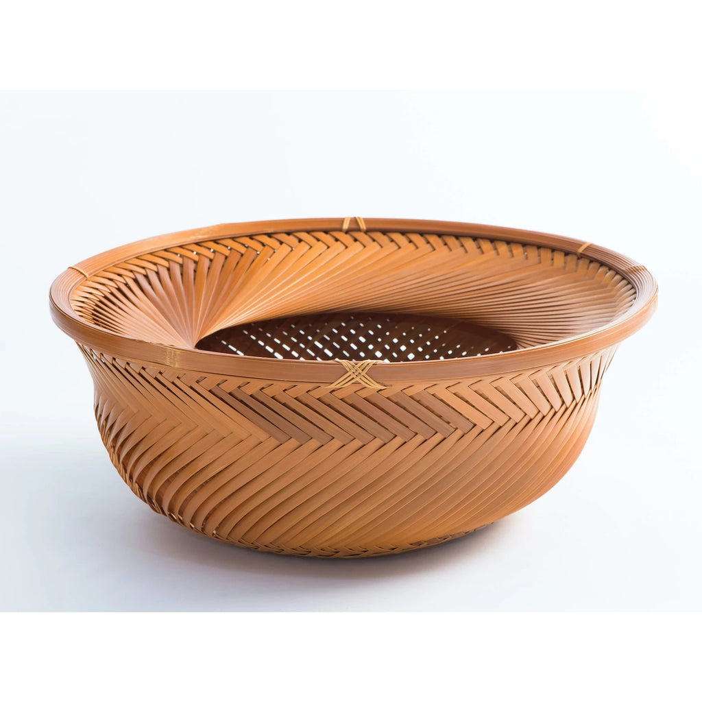 伝統 竹細工 穂英斉 作 燻竹 両耳円形取手付 花籠 【公式通販】