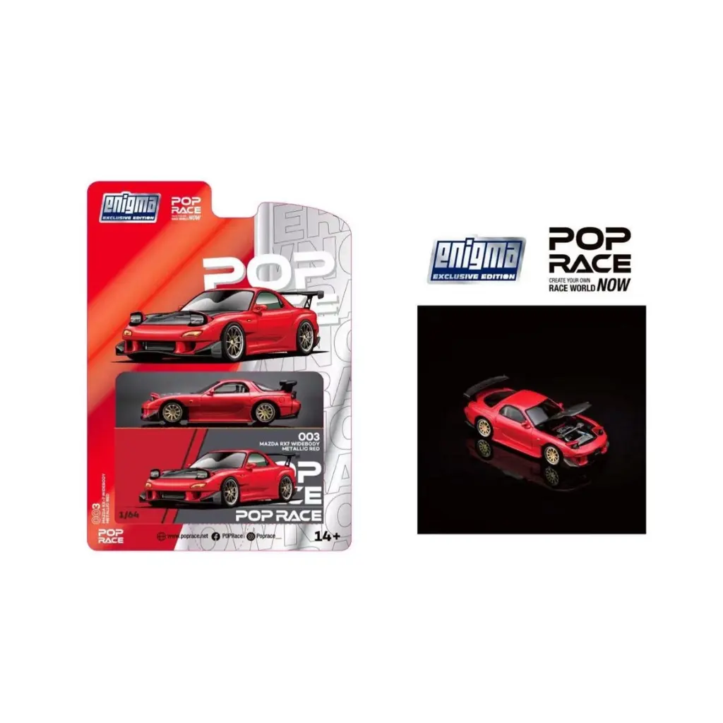 1/64 Pop Race x Enigma Mazda RX-7 Widebody (Metallic Red) (PRE 003