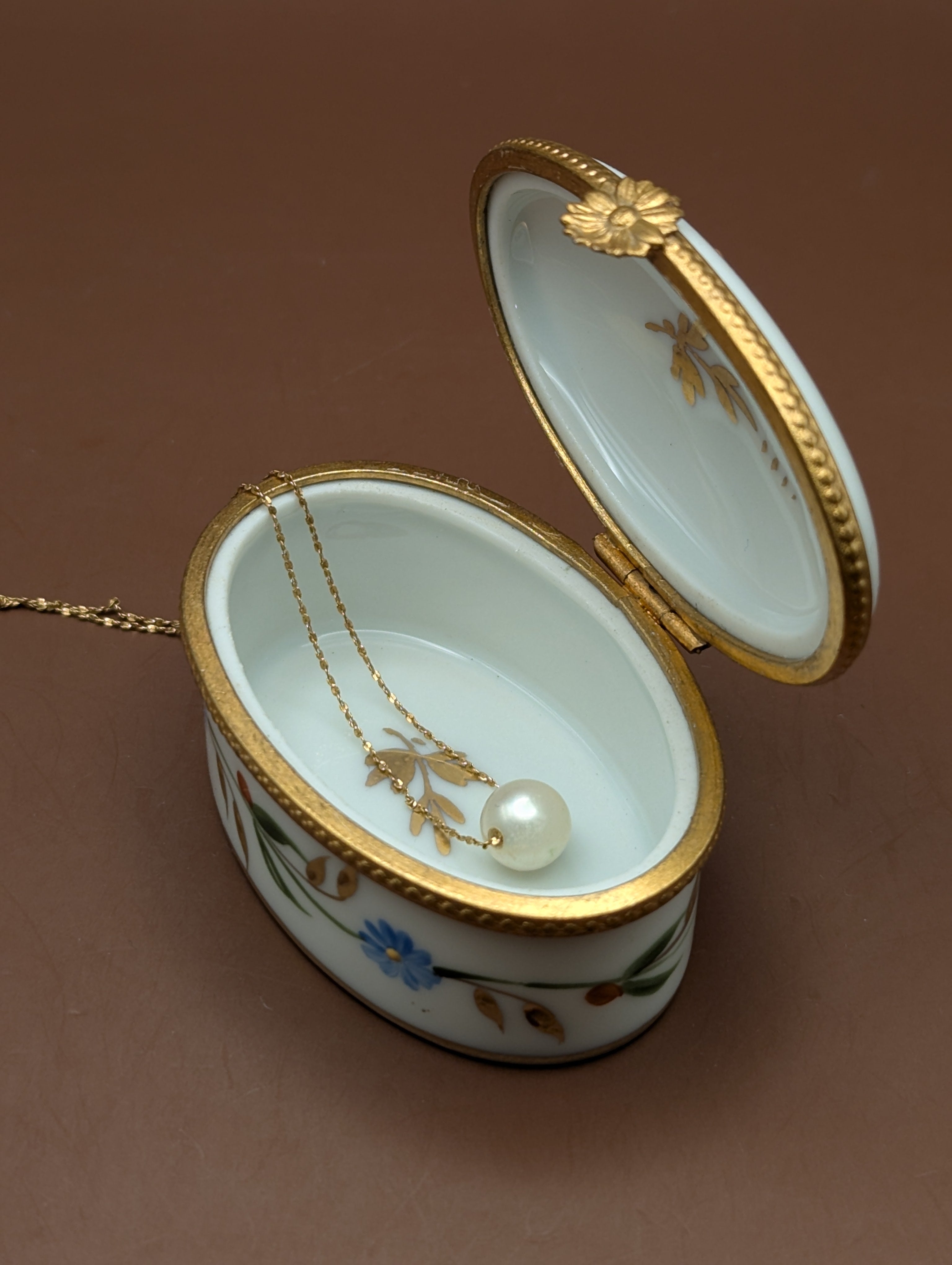 ♢リモージュ フランス製 デュバリー磁器 4足トリンケットボックス