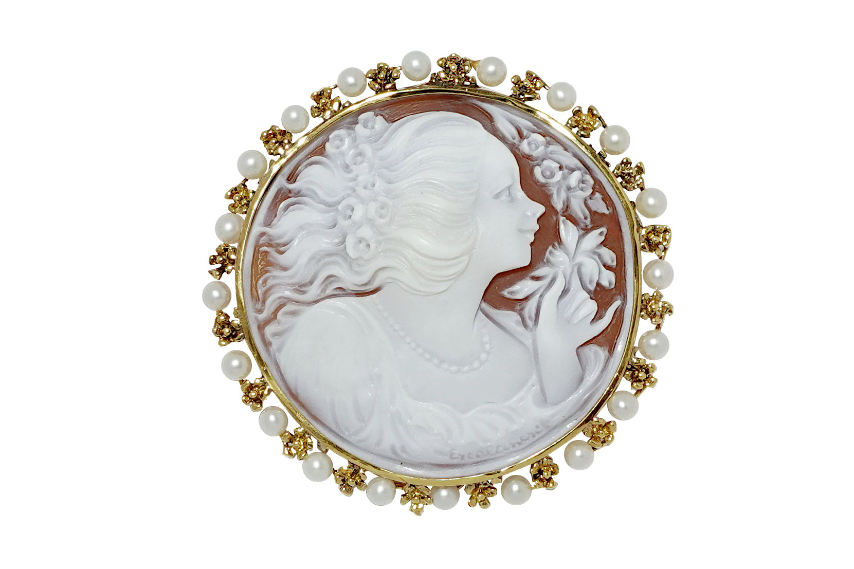 ERCOLANESI【エルコラネージ】K18シェルカメオ 淡水パールペントップ兼