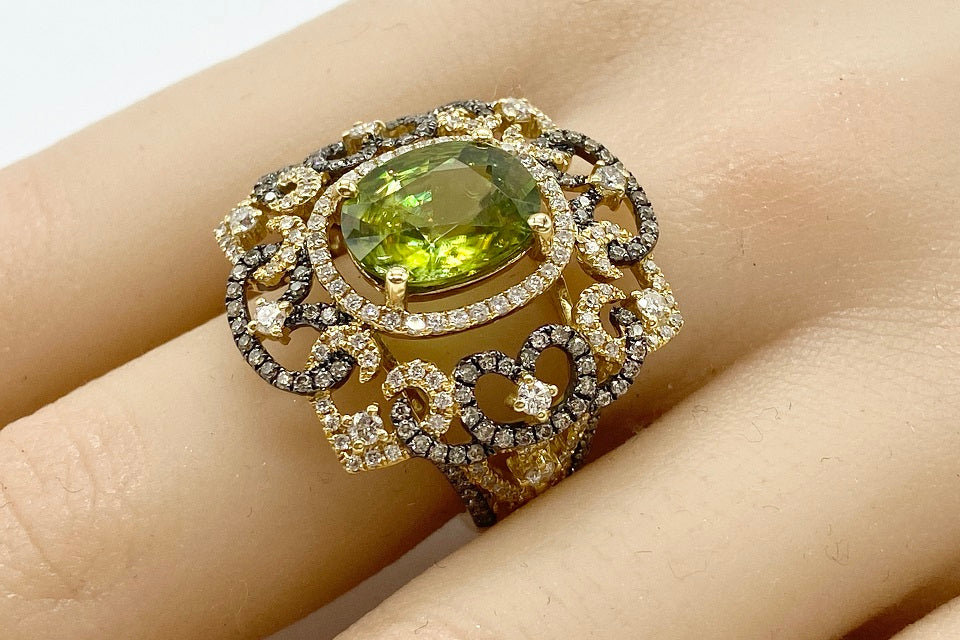 Sphene K18/ブラックロジウム スフェーン ダイヤモンドリング (NO