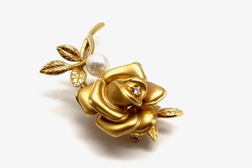 MIKIMOTO 【ミキモト】K18アコヤパール ダイヤモンドブローチ (NO