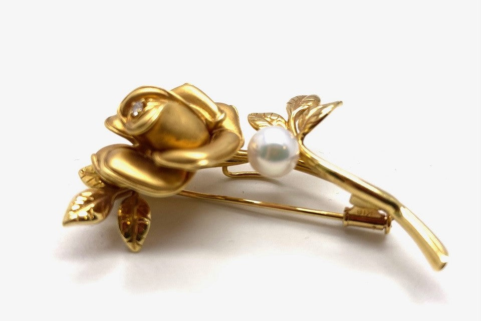 MIKIMOTO 【ミキモト】K18アコヤパール ダイヤモンドブローチ (NO