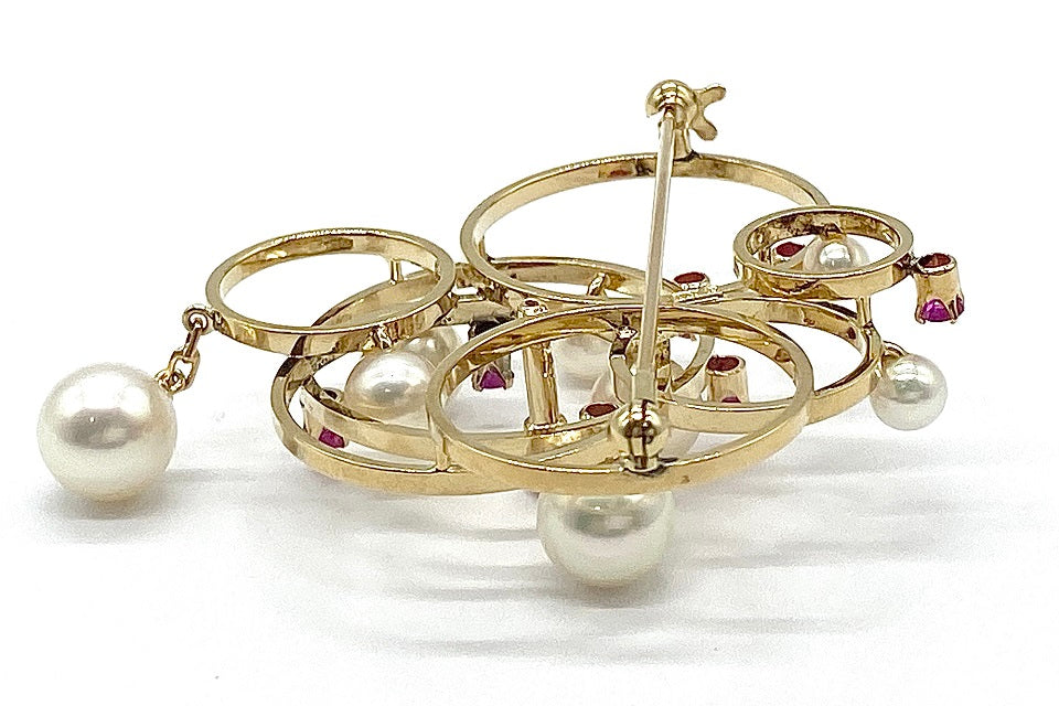 MIKIMOTO【ミキモト】 K18アコヤパール ルビーブローチ (NO.62085