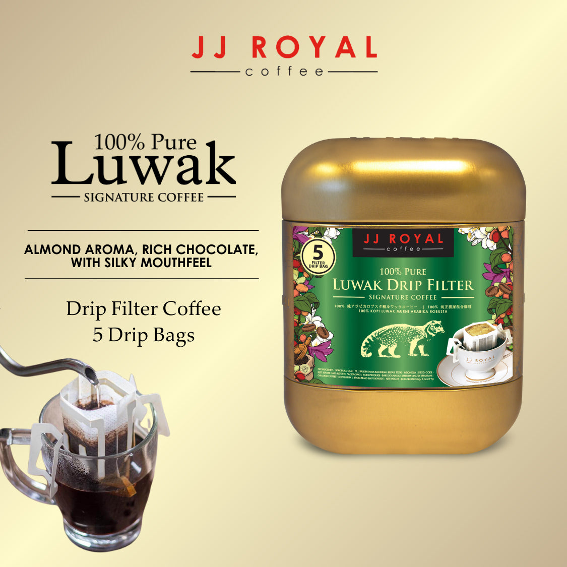100% Pure Luwak Signature Drip Filter Coffee Tin – JJ Royal Coffee