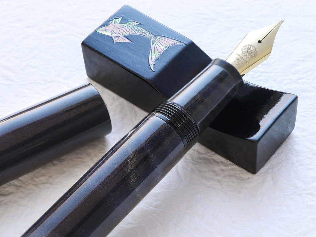 峰万年筆・マーブルパープルグレー Fountain Pen | ワンチャーペン Wancher