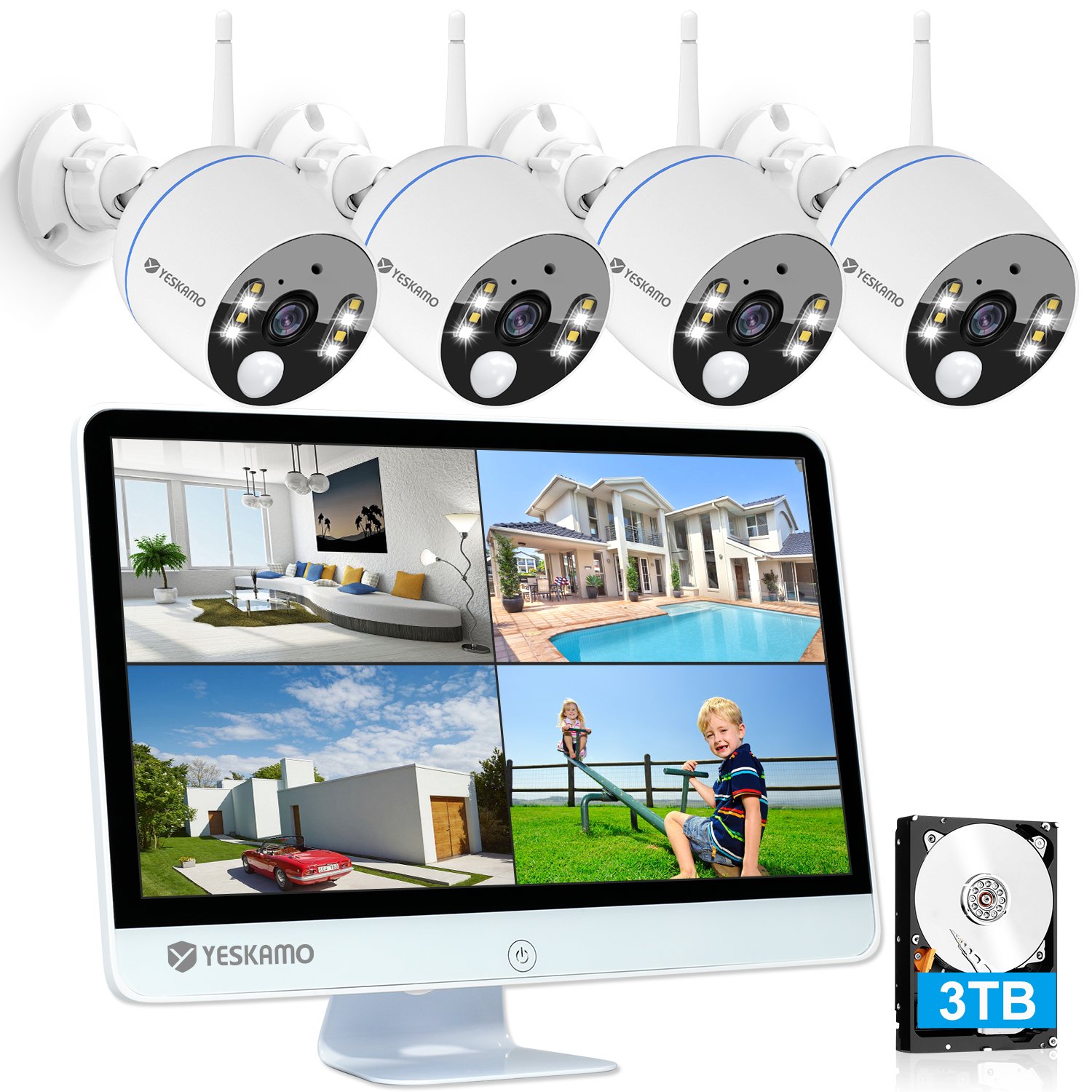 yeskamo 防犯カメラセット 500万画素 2THDD カメラ3台 500万高画素夜間