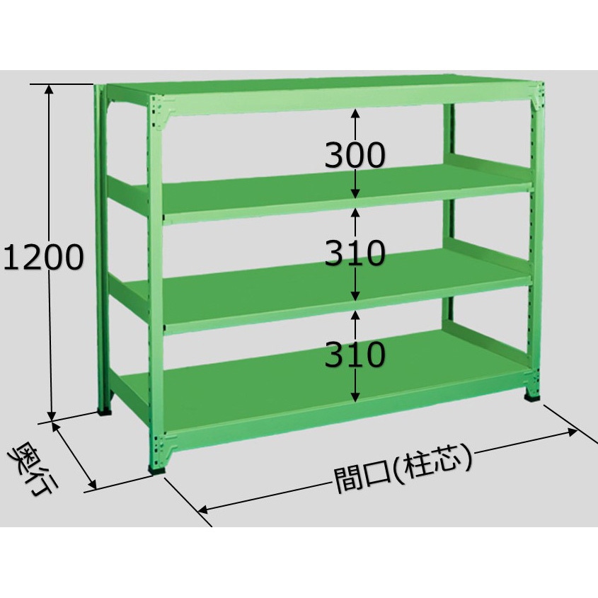 ML-8324 中軽量棚ML型250kg サカエ グリーン色 単体タイプ スチール 4