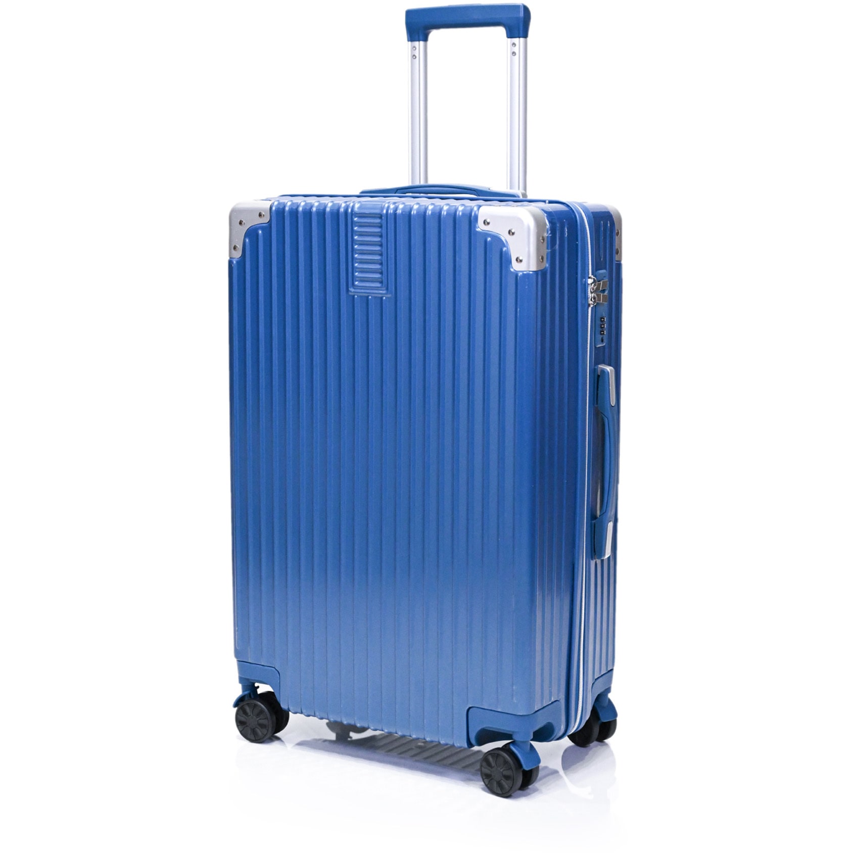 ブルー スーツケース 耐衝撃 超軽量 静音 ダブルキャスター付き 51L