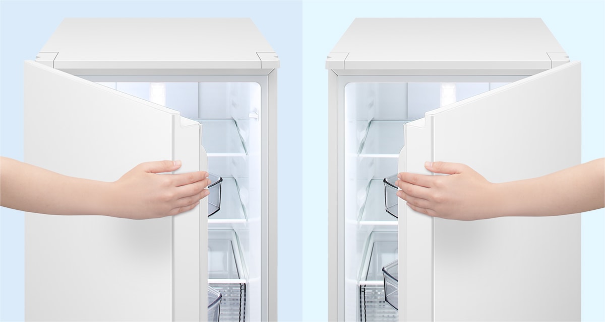 どっちも付け替えドアだから引越しでも連れて行きやすい♪2ドア冷凍冷蔵庫