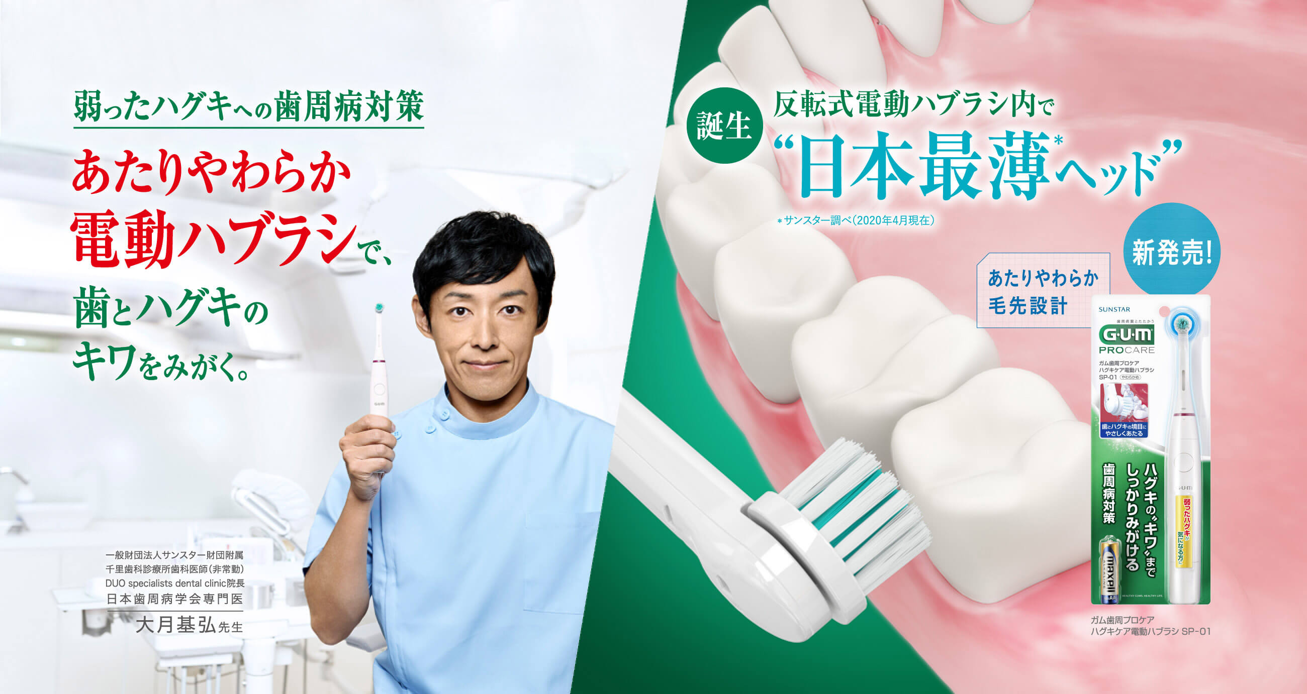 ガム歯周プロケア ハグキケア電動ハブラシ SP-01｜歯周病菌とたたかう