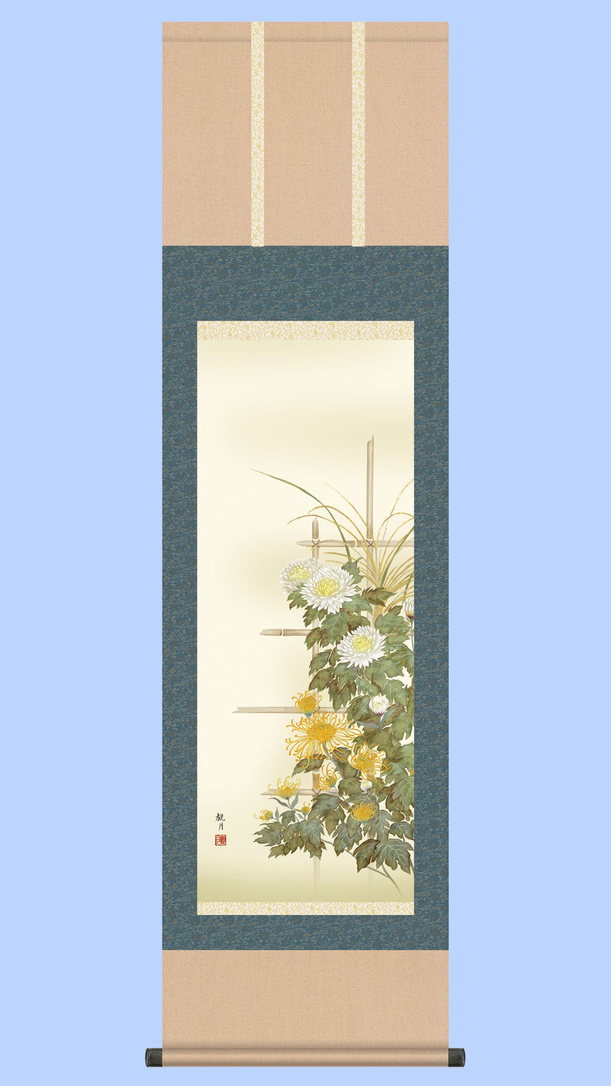 8月特価】掛け軸 花 鳥 日本画 花鳥 絵の部分きれいな状態です 印