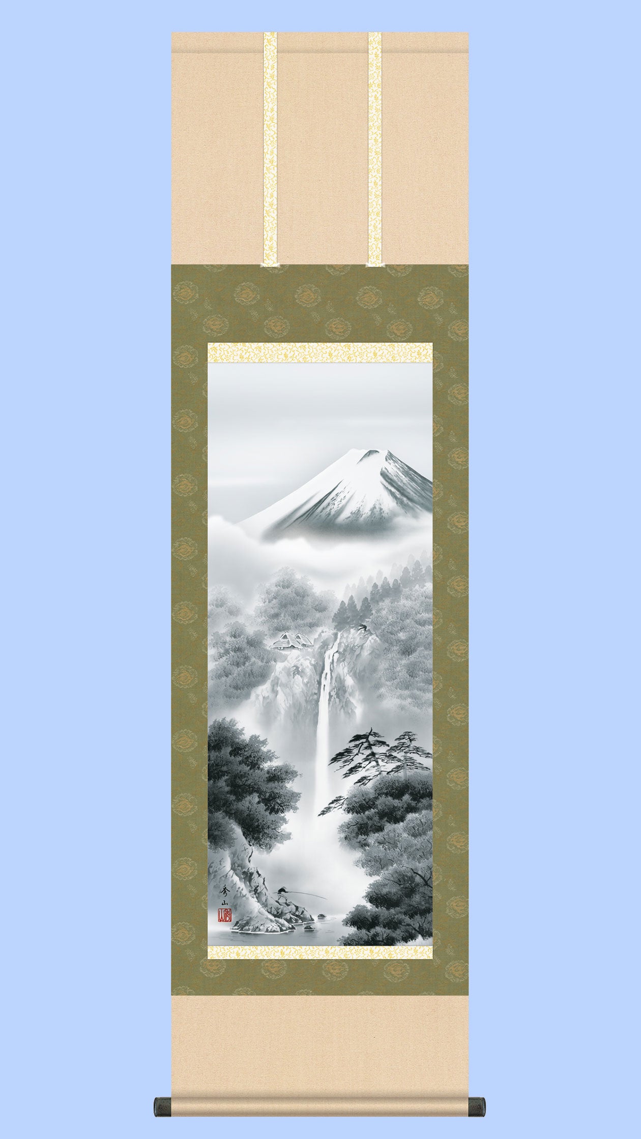 真作】南山/松花堂/塔山水画賛/横物/掛軸/名家伝来/AA-266 真作】南山