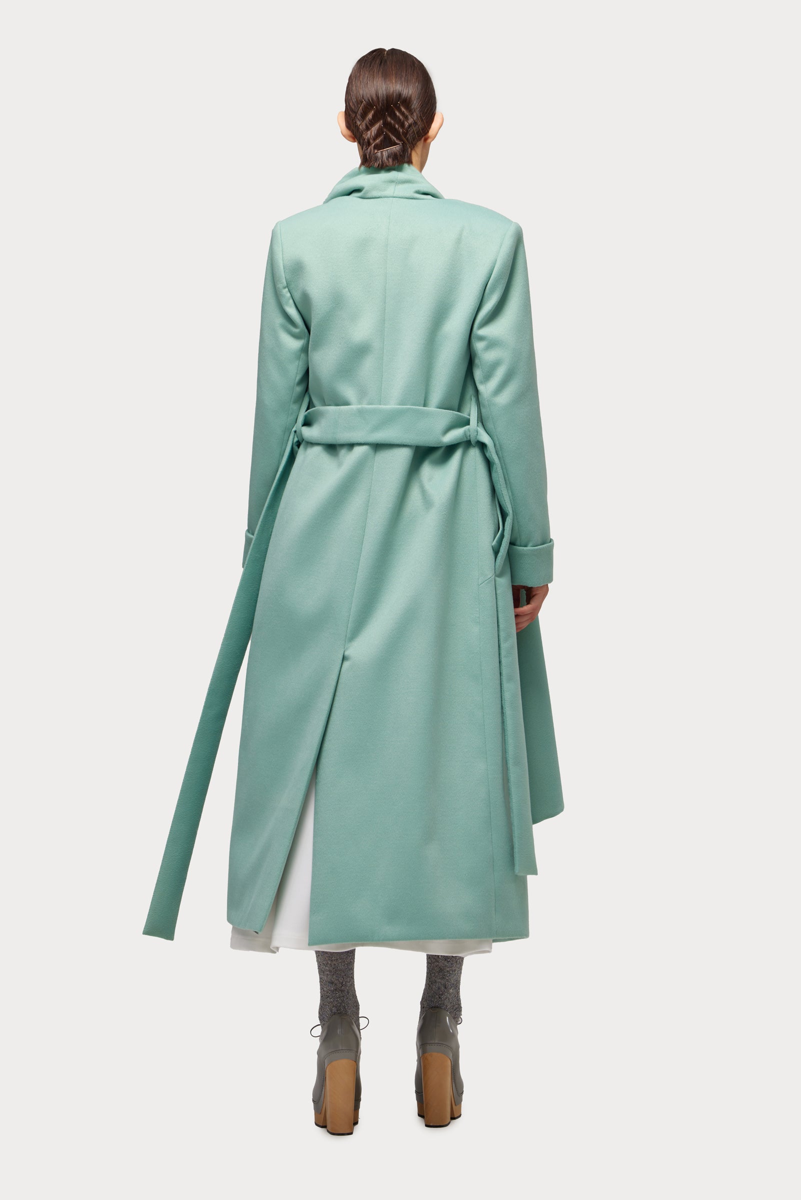Long Wrap Coat With Drape Collar Mint – Julia Allert