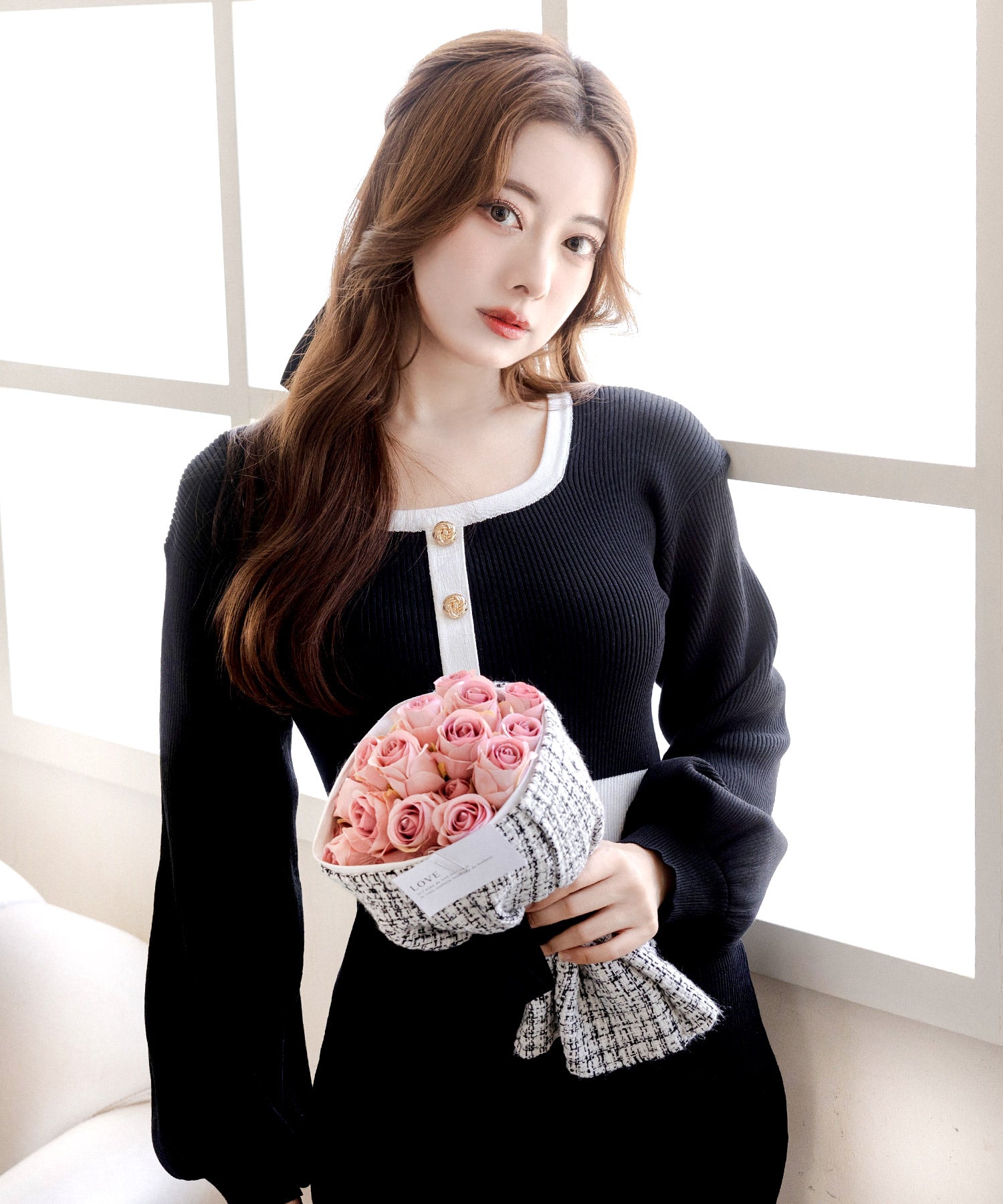 丈が選べるパイピングマーメイドニットワンピース JB23524