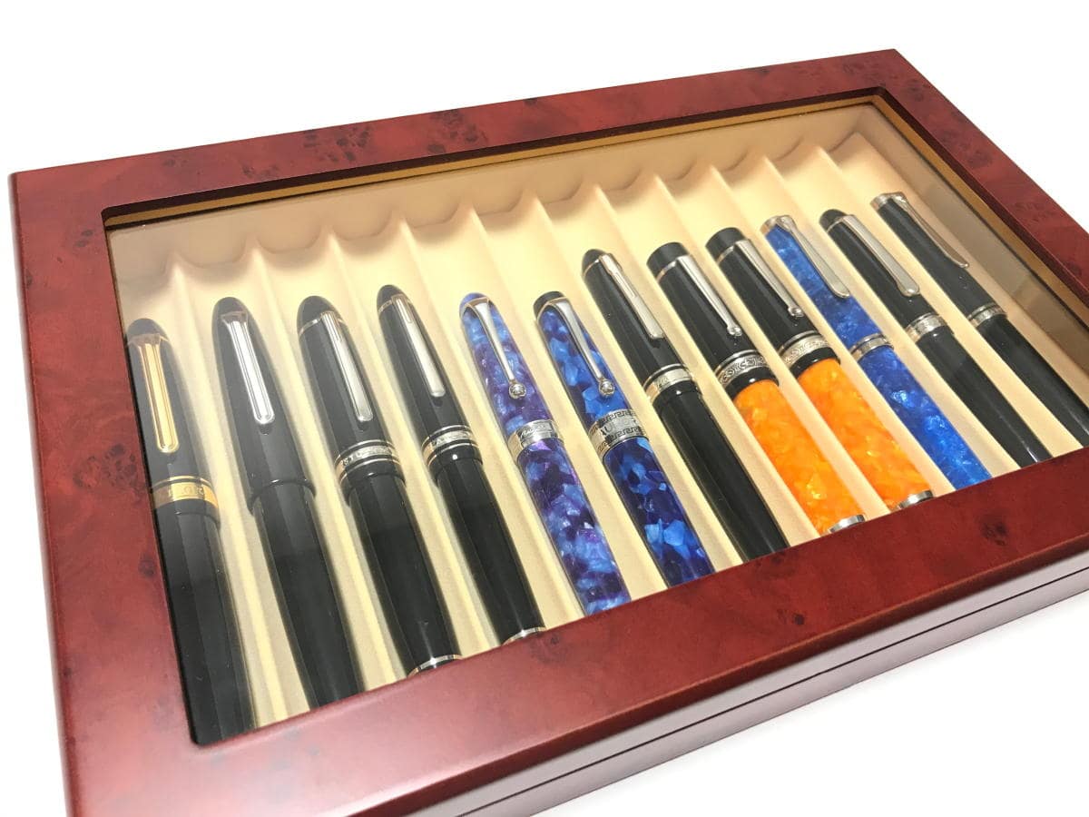 万年筆の収納・保管用｜木製ペンケース 12本用（フタ付き）