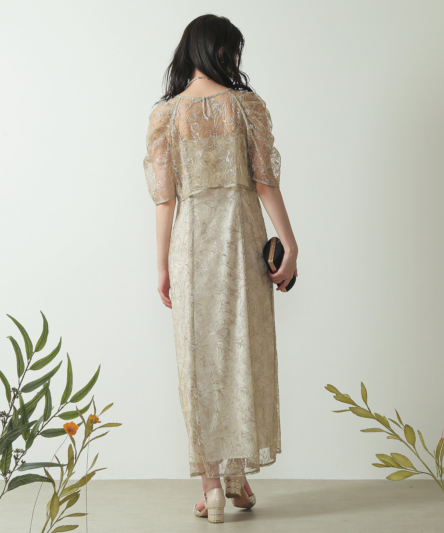 花柄刺繍 レースボレロ キャミワンピース 2点セット ドレス