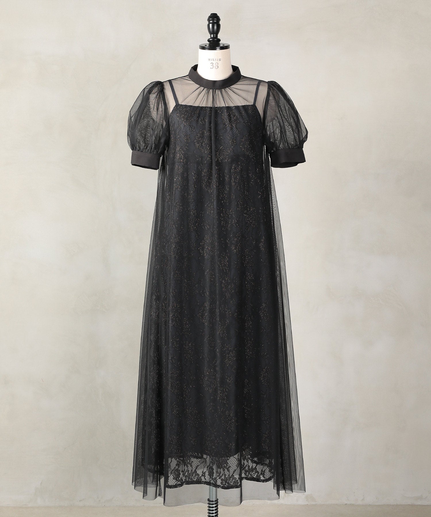 チュール バック リボン レースキャミワンピ 2点セット